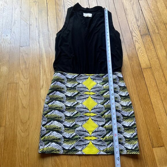 ARTELIER Nicole Miller Size 8 Black Yellow White Geometric Blouson Pencil Dress - Picture 5 of 13